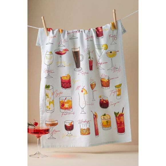 Anthropologie drinks a-z dish towel Anthro Cocktail Drinks Tea Towel NWT - Picture 1 of 2